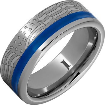 Old Glory - Enamel Inlay Rugged Tungsten Ring RMWA007909
