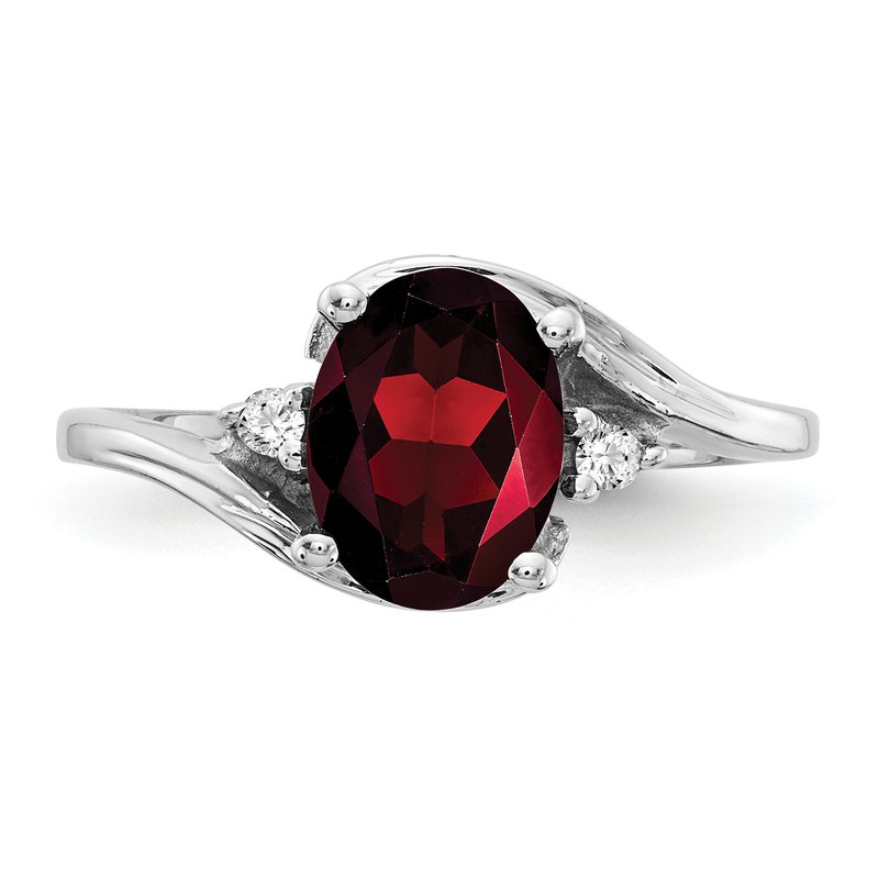 14k White Gold 8x6mm Oval Garnet and Diamond Ring