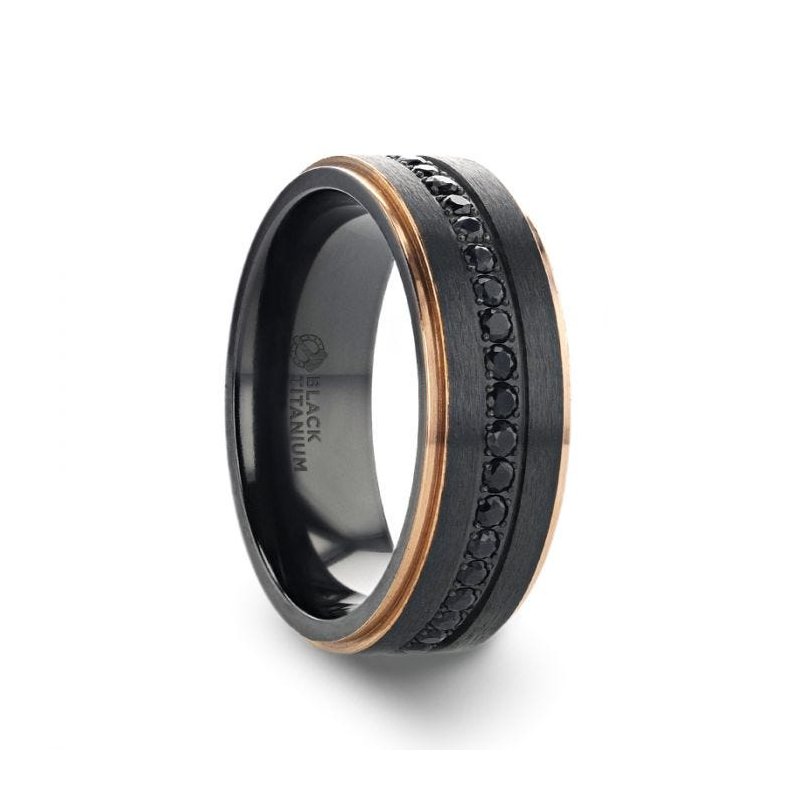 Thorsten ASTRO Flat Brushed Black Titanium Ring Rose Gold Edge and Black Sapphire Thorsten ASTRO Flat Brushed Black Titanium Ring Rose Gold Edge and Black Sapphire