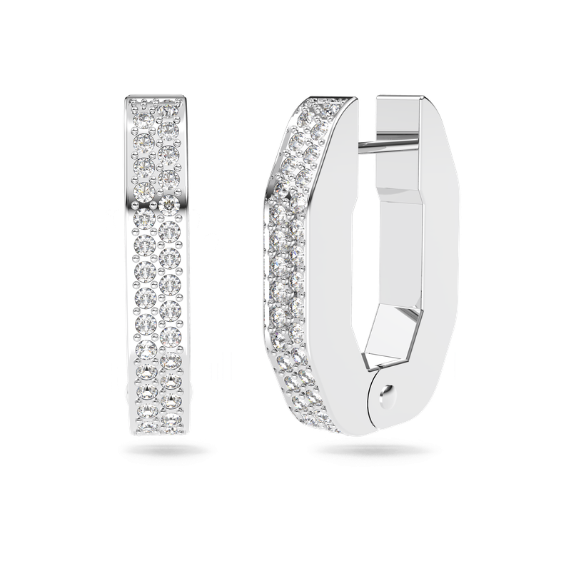 Swarovski Dextera hoop earrings, Octagon shape, Small, White