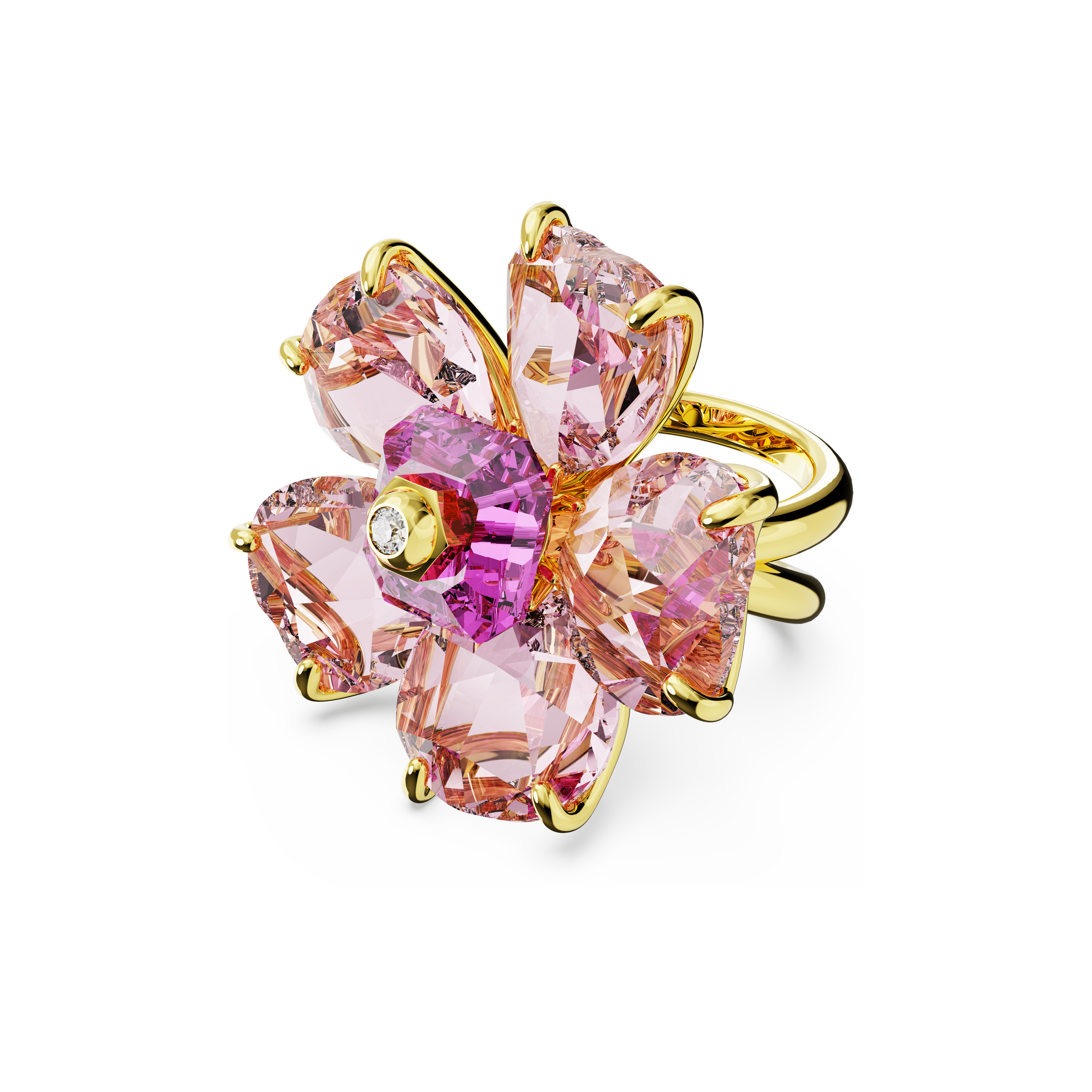 Swarovski Idyllia cocktail ring, Flower, Pink, Gold-tone plated