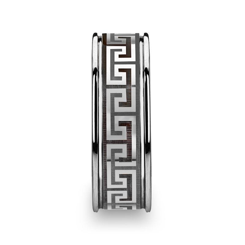 Thorsten THASOS Grooved Tungsten Carbide Wedding Band with Greek Key Meander Design - 8mm Thorsten THASOS Grooved Tungsten Carbide Wedding Band with Greek Key Meander Design - 8mm