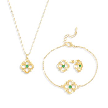Goldtone Jade Clover Set J452-JJS91933