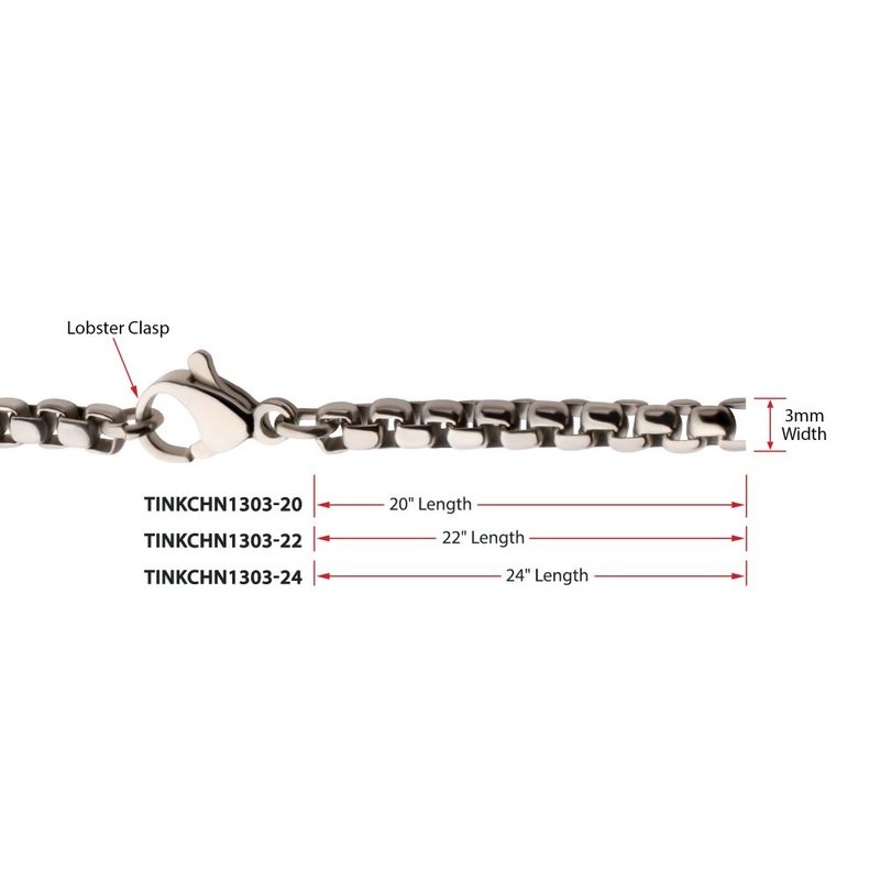 INOX Jewelry 3mm Titanium Box Chain Necklace with Lobster Clasp