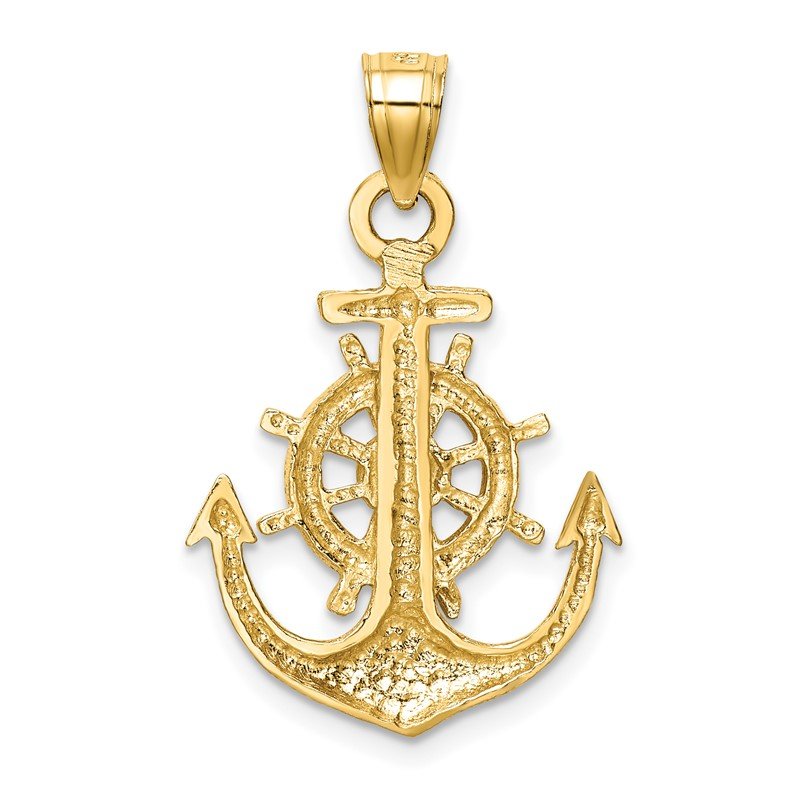 【美品】Anchor Pendant　K18Yellow GoldDiamond Quality Gold 14k Satin Diamond-cut Anchor and Ships Wheel
