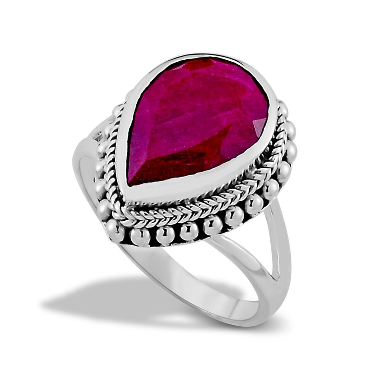 Bangle Bracelet with Dyed Red Corundum Sterling Silver Bangle Bracelet with Dyed Red Corundum Sterling Silver