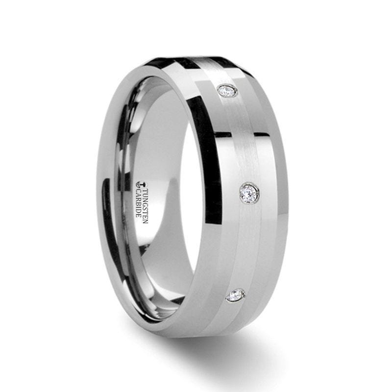Thorsten NEWPORT Beveled Tungsten Diamond Carbide Ring with Platinum Inlay - 8mm Thorsten NEWPORT Beveled Tungsten Diamond Carbide Ring with Platinum Inlay - 8mm
