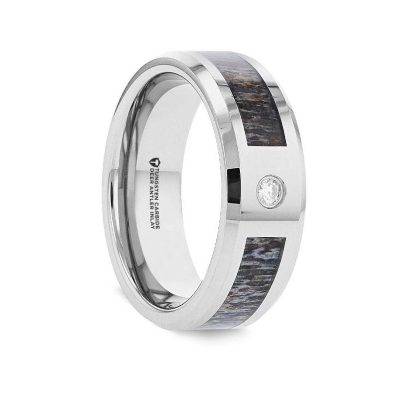 Thorsten COLTON Tungsten Carbide Ombre Deer Antler Inlay Polished Beveled Edges with Diamond - 8mm Thorsten COLTON Tungsten Carbide Ombre Deer Antler Inlay Polished Beveled Edges with Diamond - 8mm