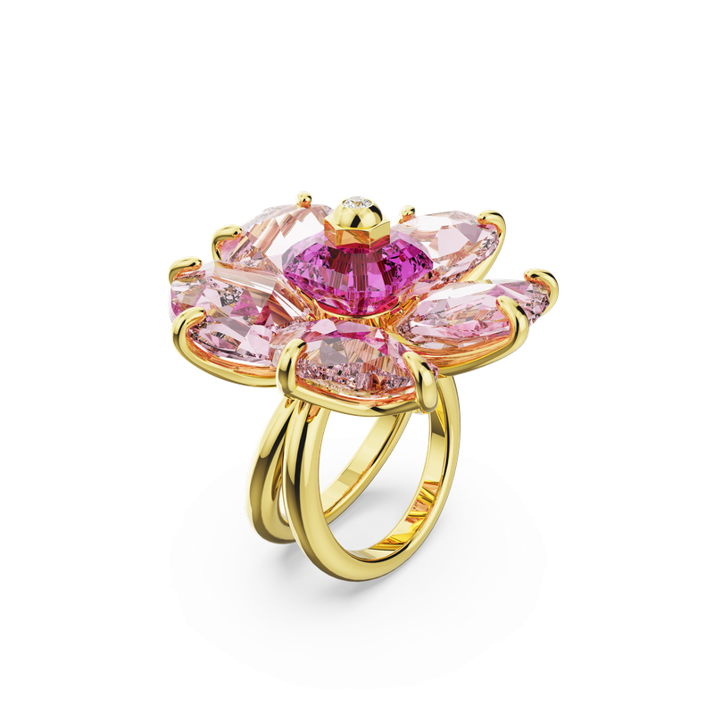 Swarovski Idyllia cocktail ring, Flower, Pink, Gold-tone plated