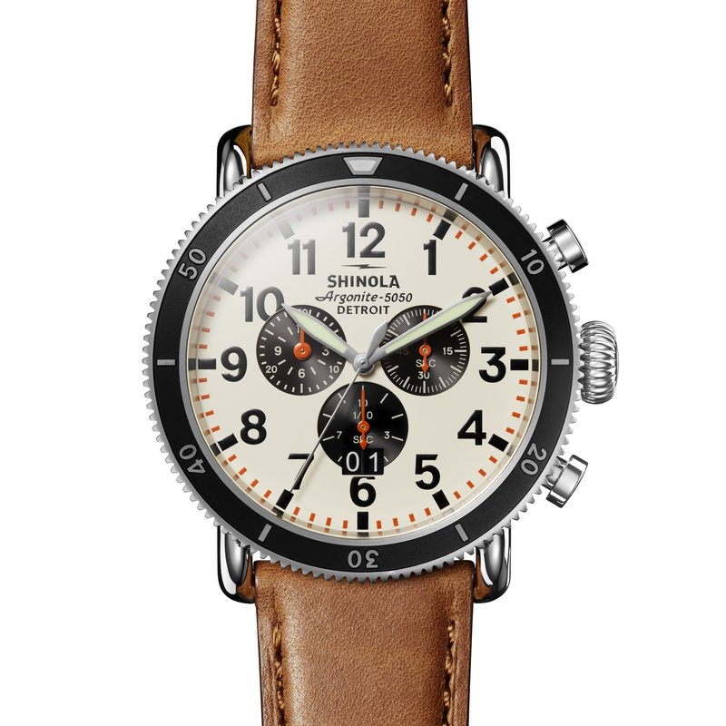 Shinola Runwell Sport 3 Eye Chrono 48mm, Bourbon Leather