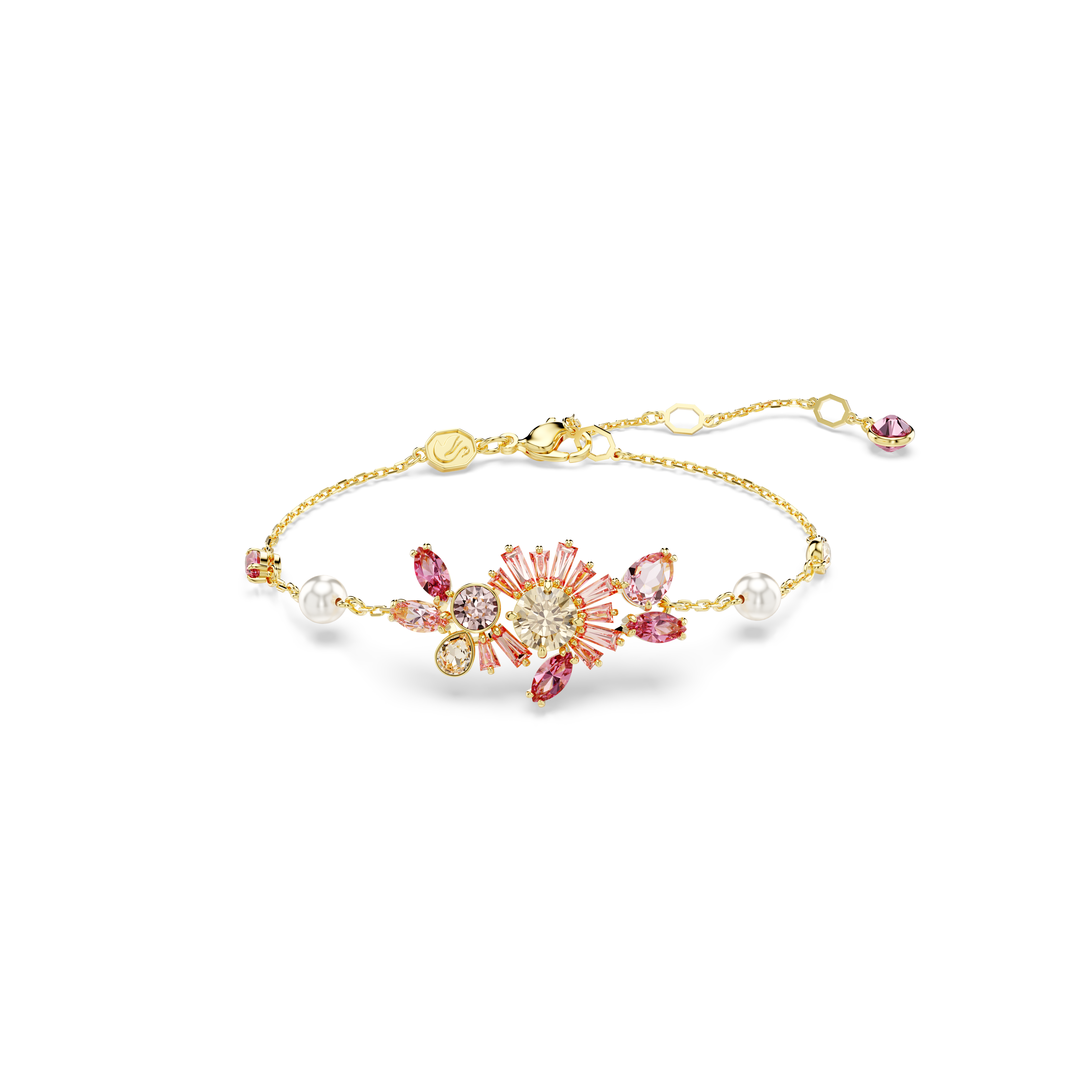 /未使用級/スワロフスキー Gema ブレスレット パール フラワー 2 Swarovski Gema bracelet, Crystal pearl, Mixed cuts, Flower, Pink