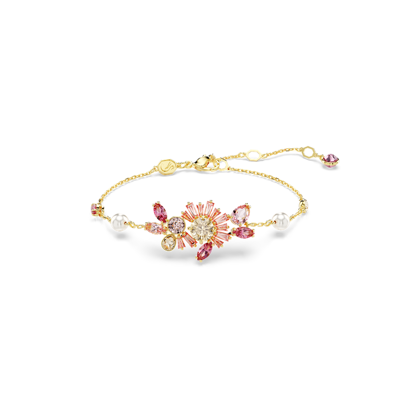 Swarovski Gema bracelet, Crystal pearl, Mixed cuts, Flower, Pink