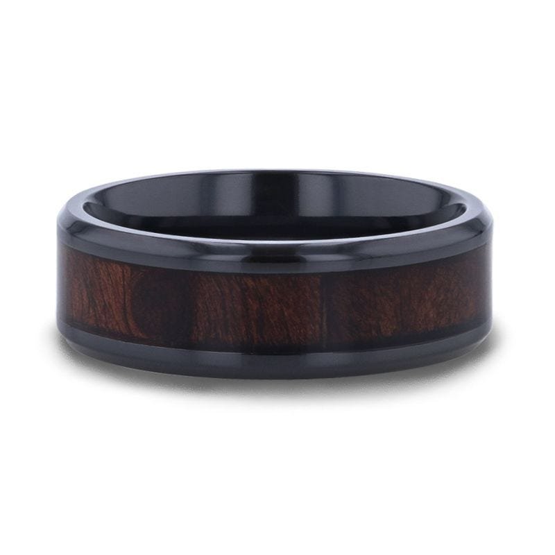 Thorsten YOSEMITE Redwood Inlay Titanium Wedding Band With Polished Beveled Edges - 8mm Thorsten YOSEMITE Redwood Inlay Titanium Wedding Band With Polished Beveled Edges - 8mm