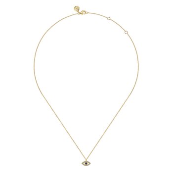 14K Yellow Gold Diamond and Sapphire Evil-Eye Pendant Necklace with White Enamel NK7438E9Y45SA