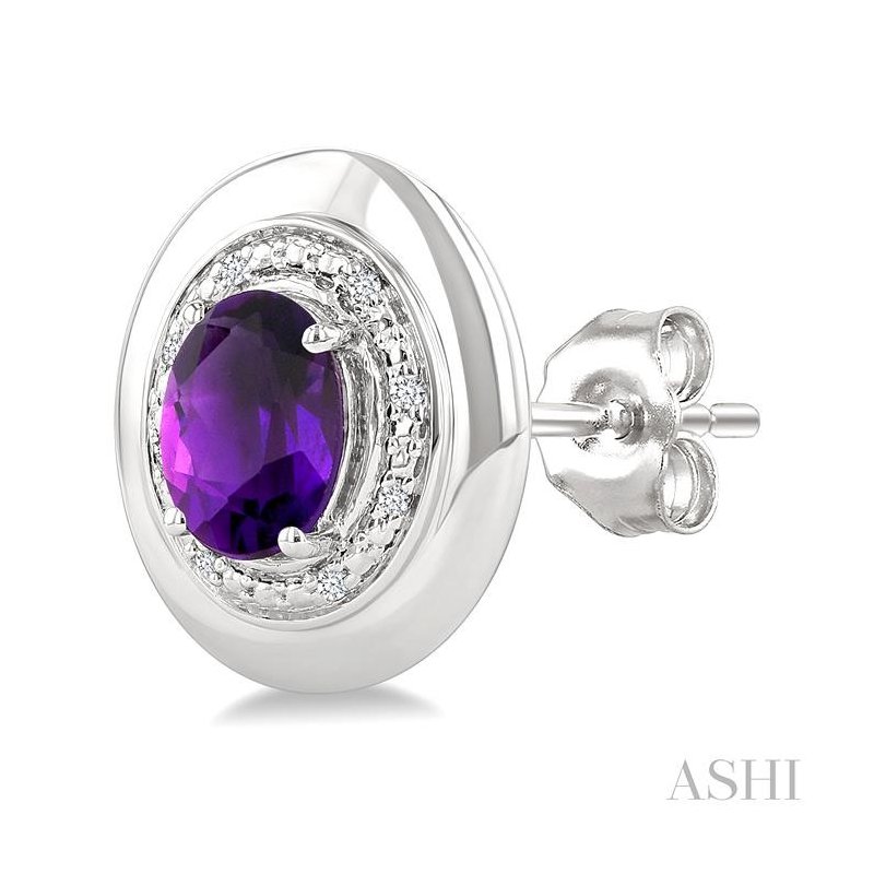 ASHI Silver Oval Shape Gemstone & Diamond Earrings