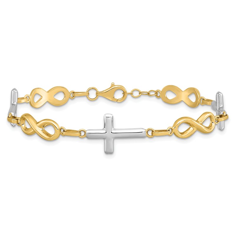 Quality Gold 14K with White Rhodium Polished Cross and