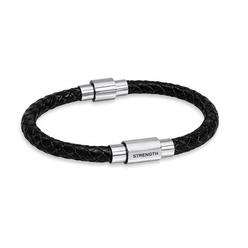 Stainless Steel & Black Braided Leather Bracelet BR-BDCE-21-BL