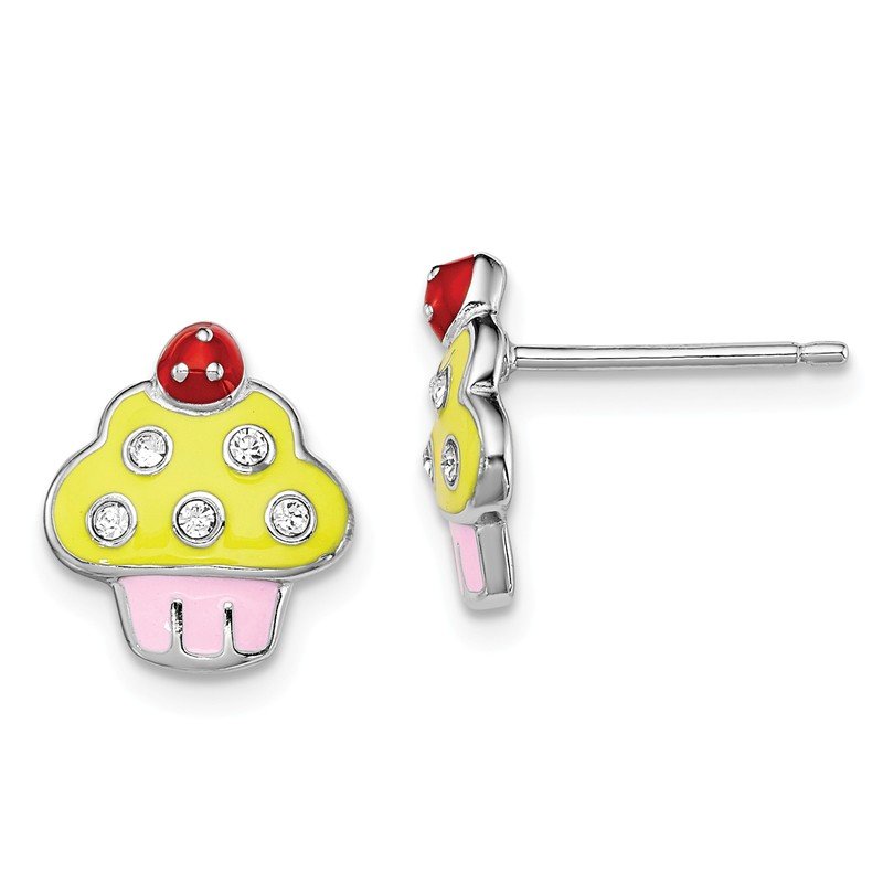 Sterling Silver Children's Enameled Cupcake Post Earrings Sterling Silver Children's Enameled Cupcake Post Earrings