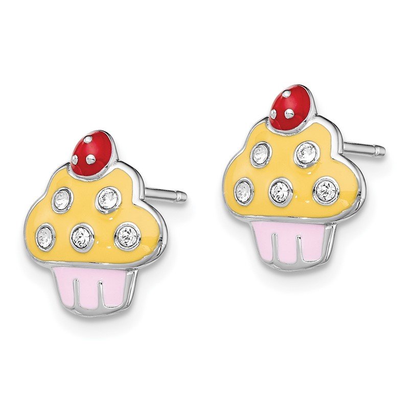 Sterling Silver Children's Enameled Cupcake Post Earrings Sterling Silver Children's Enameled Cupcake Post Earrings