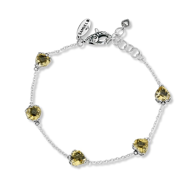 Samuel B STERLING SILVER 7MM HEART CITRINE STATION BRACELET 63328B