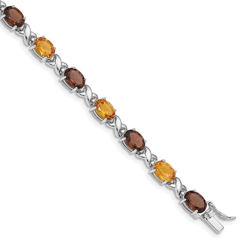 Sterling Silver Smoky Quartz, Citrine and White Topaz Bracelet Sterling Silver Smoky Quartz, Citrine and White Topaz Bracelet