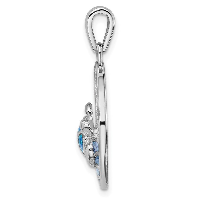 Sterling Silver Blue Inlay Created Opal Turtle Pendant