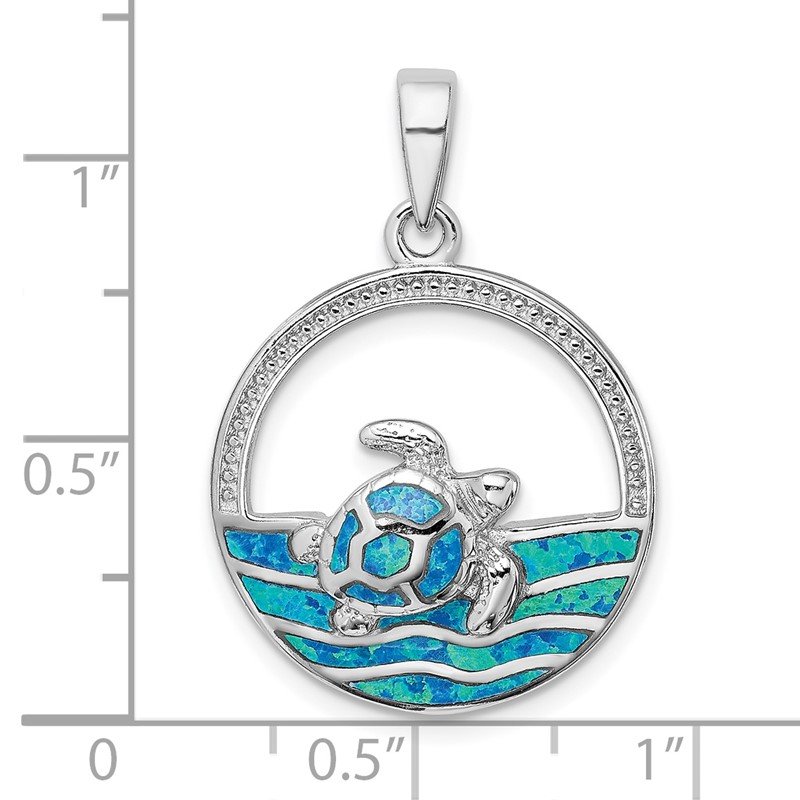 Sterling Silver Blue Inlay Created Opal Turtle Pendant