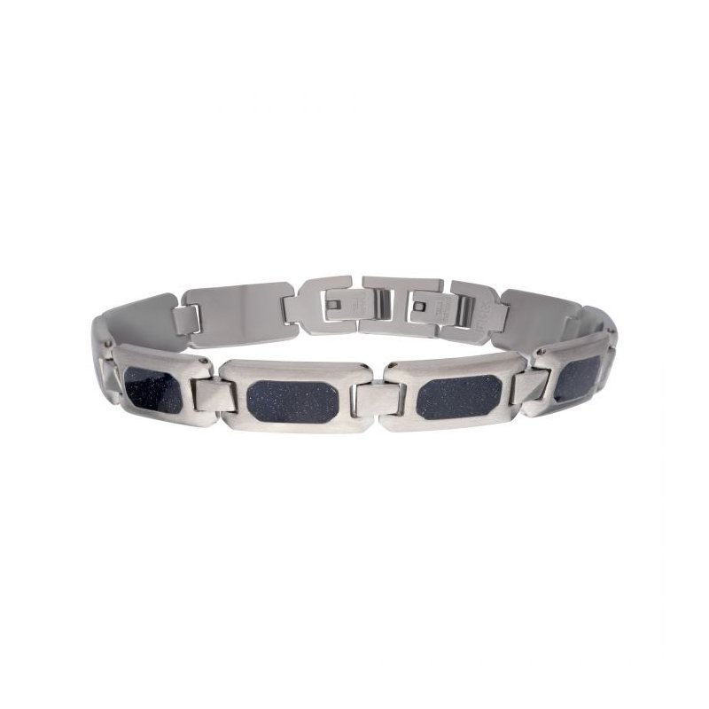 Matte Finish Stainless Steel Genuine Blue Sandstone Inlay Link