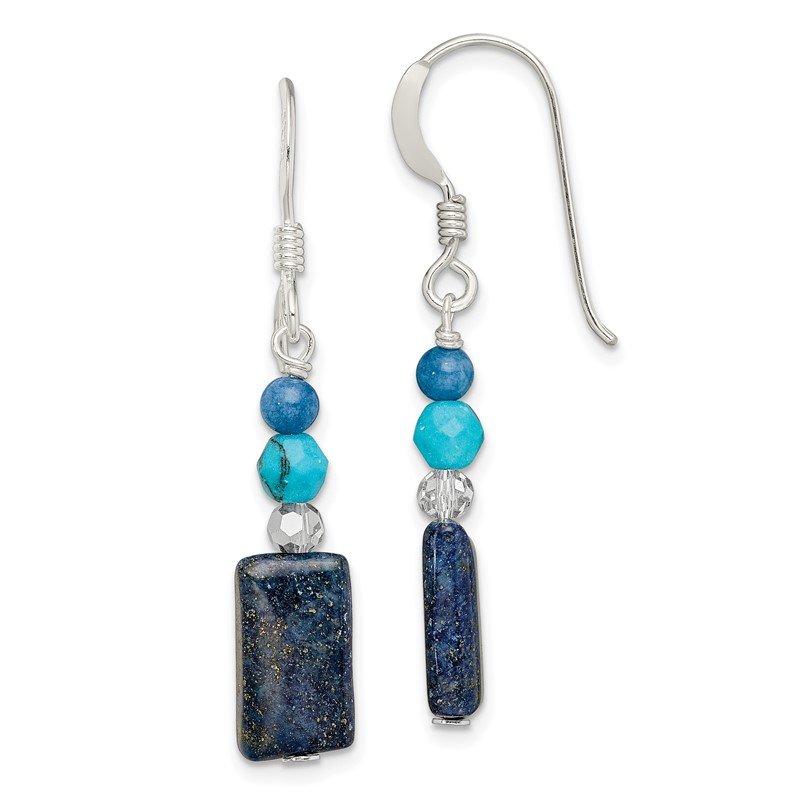 Blue Quartz crystal and aquamarine shops gemstone silver dangle earrings