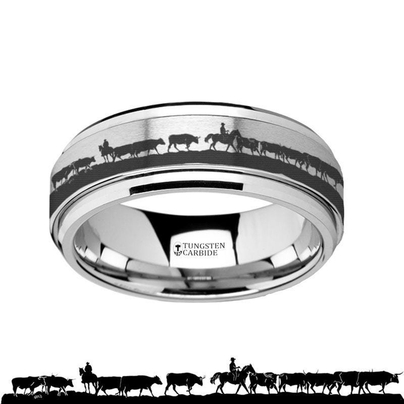 Thorsten Spinning Engraved Herding Cattle Tungsten Carbide Band Spinner Ring Thorsten Spinning Engraved Herding Cattle Tungsten Carbide Band Spinner Ring