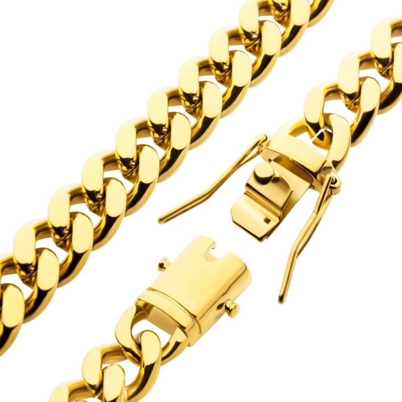 INOX Jewelry 8mm 18Kt Gold IP Miami Cuban Chain Bracelet BR15011GP