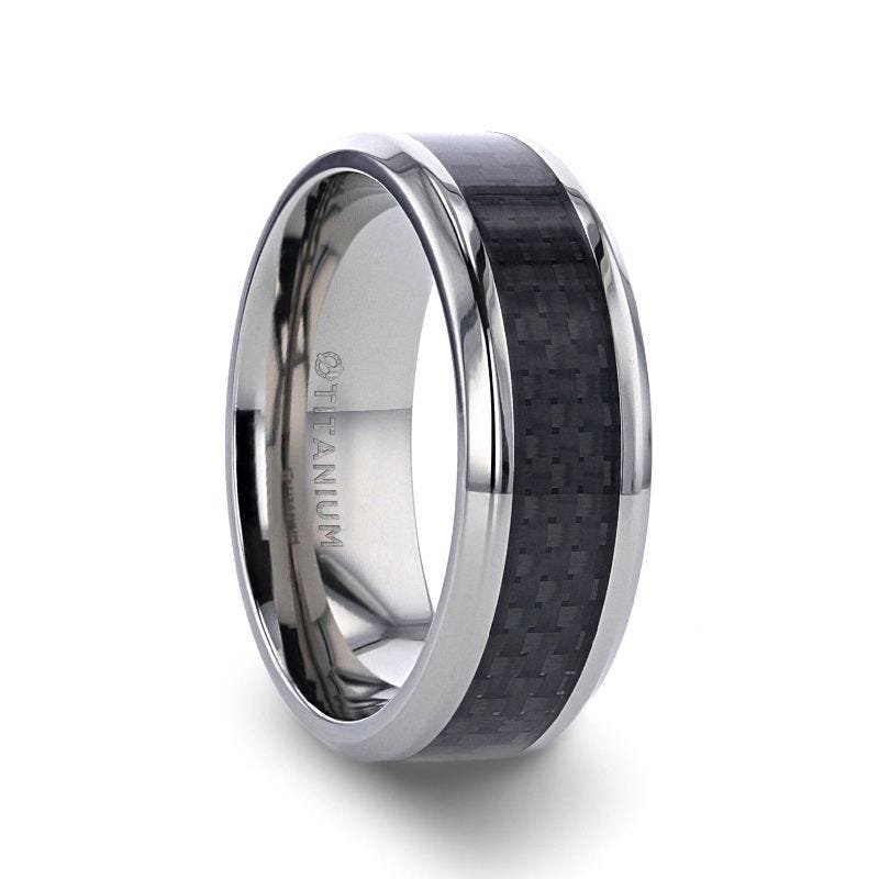 Thorsten COLOSSEUM Black Carbon Fiber Inlay Titanium Wedding Band - 8mm Thorsten COLOSSEUM Black Carbon Fiber Inlay Titanium Wedding Band - 8mm