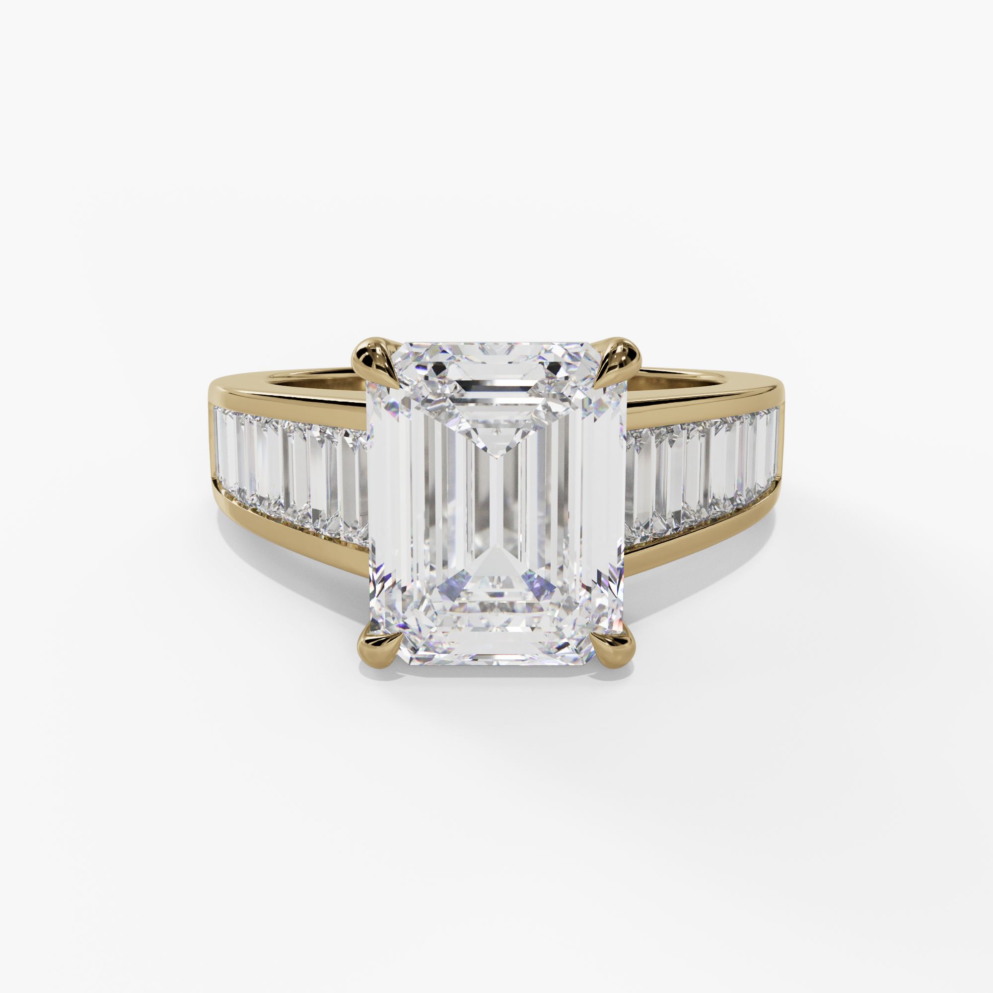 Emerald-Cut Engagement Ring Setting With Tapered Baguette Natural