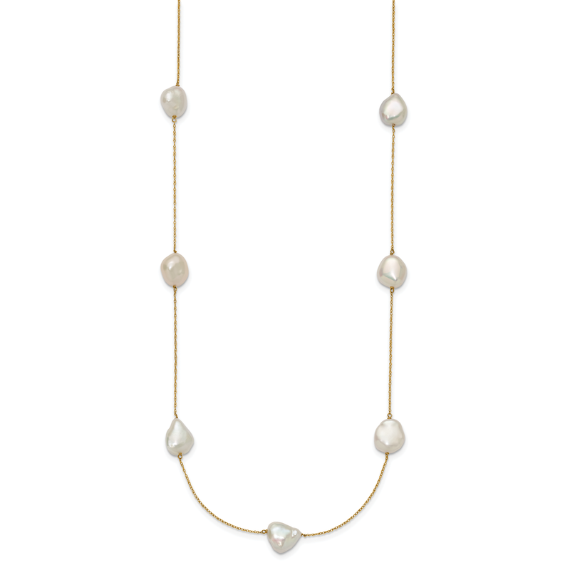 14K Gold White 10-11mm Freshwater Cultured Pearl Necklace
