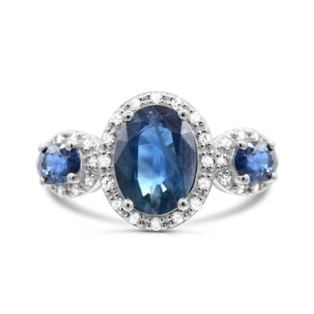 10K White Gold Blue Sapphire and Diamond 0.124cts Ring R12489SB6W0