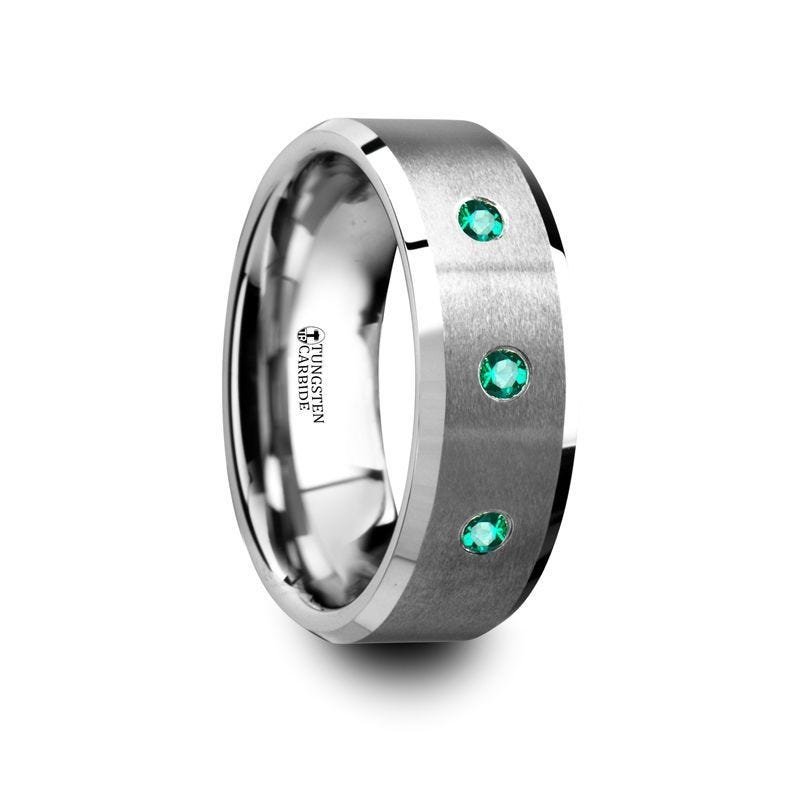 Thorsten ICARUS 3 Emerald Brushed Tungsten Wedding Ring with Polished Beveled Edges - 8mm Thorsten ICARUS 3 Emerald Brushed Tungsten Wedding Ring with Polished Beveled Edges - 8mm