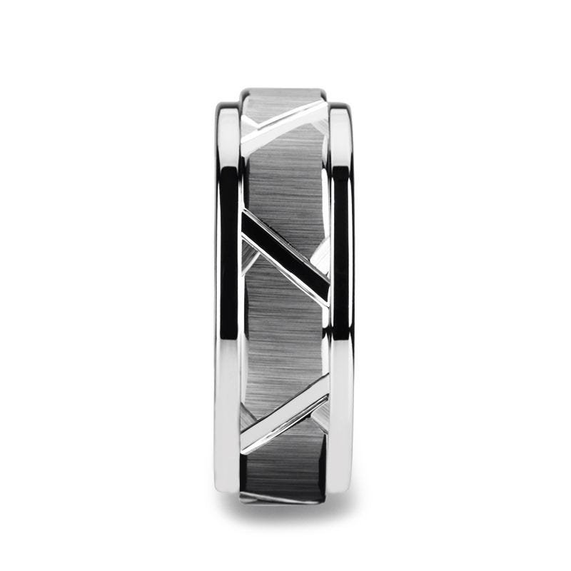 Thorsten VESTIGE Tungsten Ring with Triangle Angle Grooves and Raised Center - 8mm Thorsten VESTIGE Tungsten Ring with Triangle Angle Grooves and Raised Center - 8mm