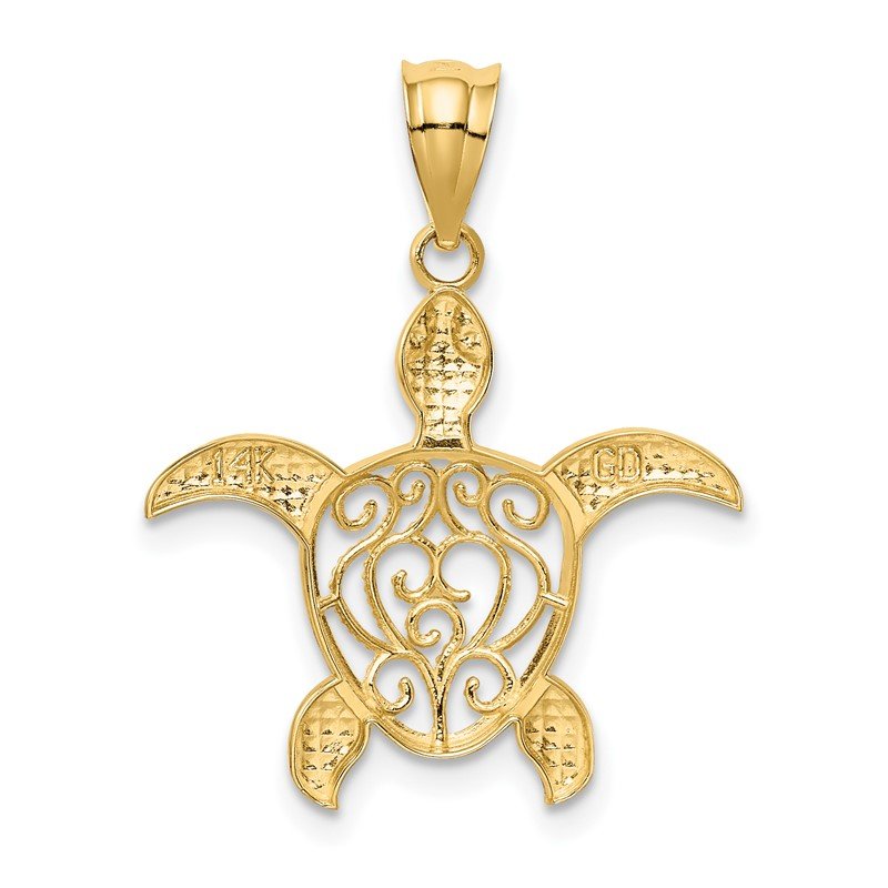 14k Yellow Gold Solid Polished Filigree Sea Turtle Pendant 14k Yellow Gold Solid Polished Filigree Sea Turtle Pendant