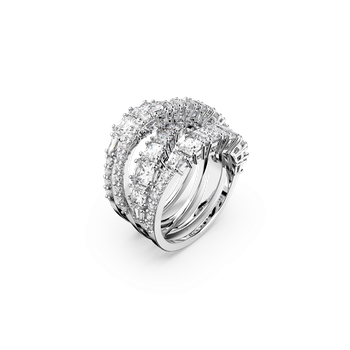 Swarovski Hyperbola ring, Mixed cuts, White, Rhodium plated