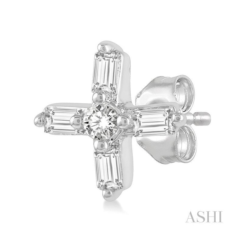ASHI Cross Petite Baguette Diamond Fashion Earrings
