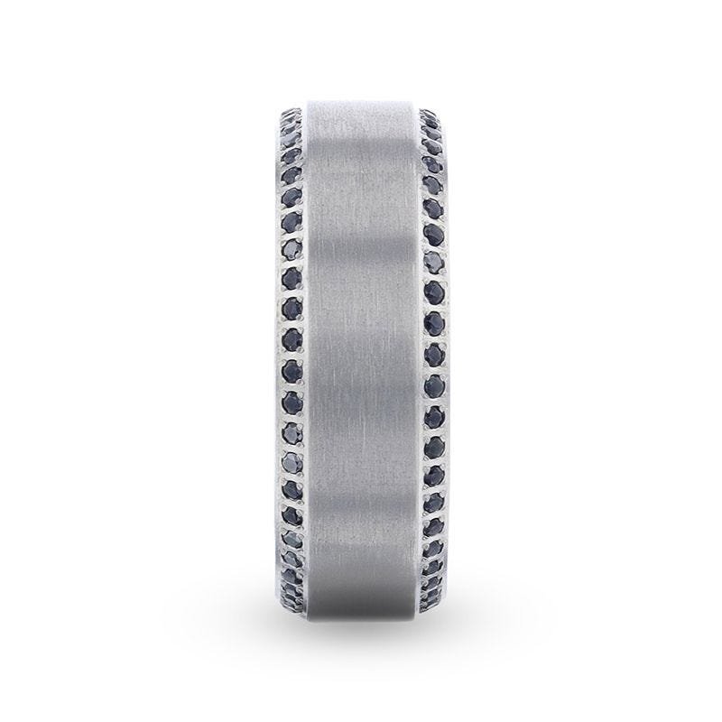 Thorsten CHAMPION Flat Brushed Center Titanium Men's Wedding Band with Black Sapphire Polished Beveled Edges - 8mm Thorsten CHAMPION Flat Brushed Center Titanium Men's Wedding Band with Black Sapphire Polished Beveled Edges - 8mm