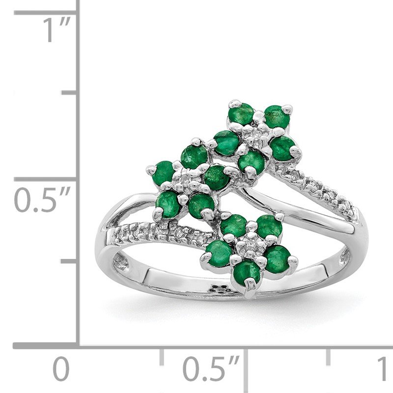 Quality Gold Sterling Silver Rhodium-plated 3 Flower Emerald