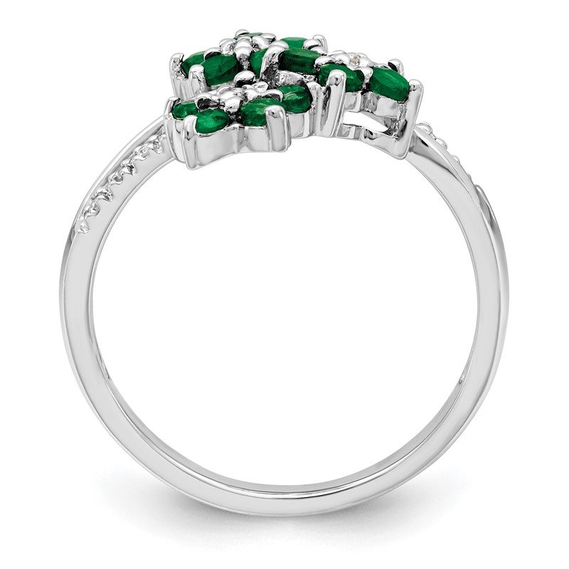 Quality Gold Sterling Silver Rhodium-plated 3 Flower Emerald