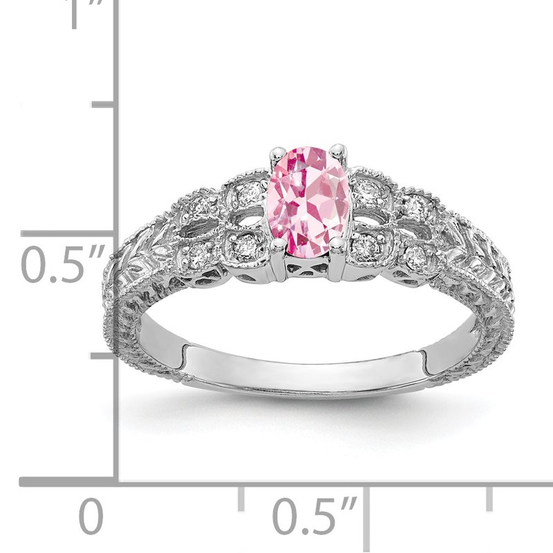 14k White Gold Oval 5x3mm Pink Tourmaline And Diamond Ring