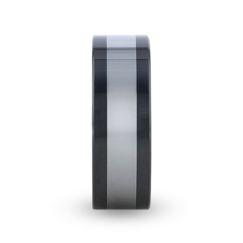 Thorsten HUSKEY Ceramic Ring with Tungsten Inlay Wedding Band With Flat Polished Edges - 8mm