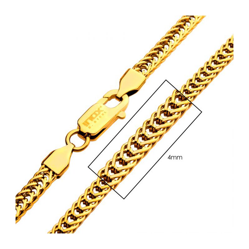 INOX Jewelry 4mm 18Kt Gold IP Foxtail Chain Necklace NSTC2004G