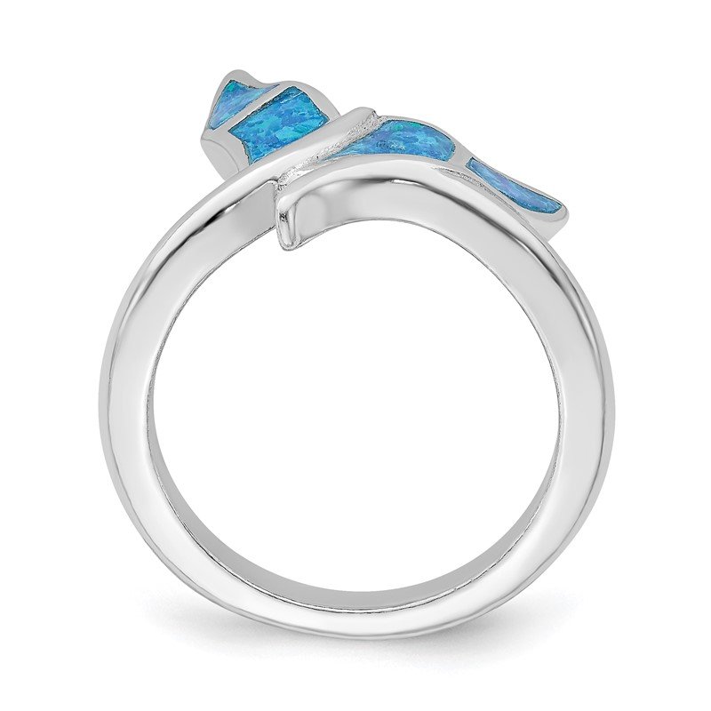 Sterling Silver Blue Inlay Created Opal Whale Tail Ring Sterling Silver Blue Inlay Created Opal Whale Tail Ring