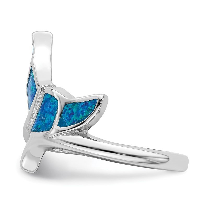 Sterling Silver Blue Inlay Created Opal Whale Tail Ring Sterling Silver Blue Inlay Created Opal Whale Tail Ring