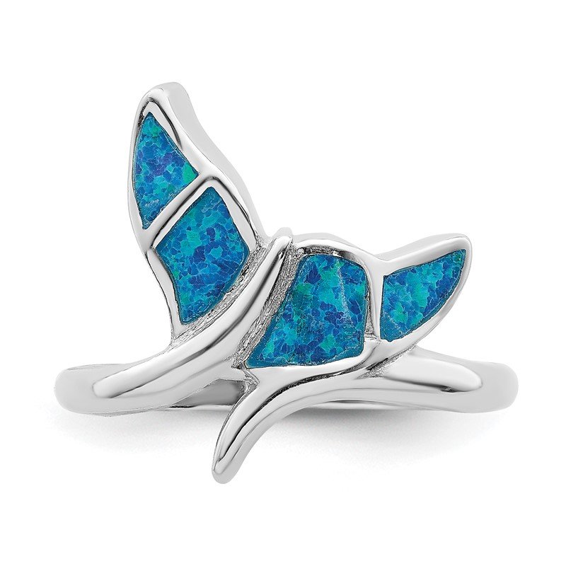 Sterling Silver Blue Inlay Created Opal Whale Tail Ring Sterling Silver Blue Inlay Created Opal Whale Tail Ring