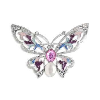Butterfly Brooch with Crystals and Faux Pearl Accent S618-SP0191